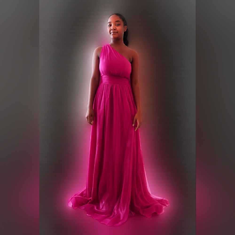 One-Shoulder Fuchsia Evening Gown